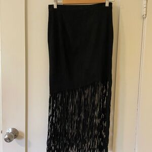 Alexia Admor Fringe Skirt Faux Suede